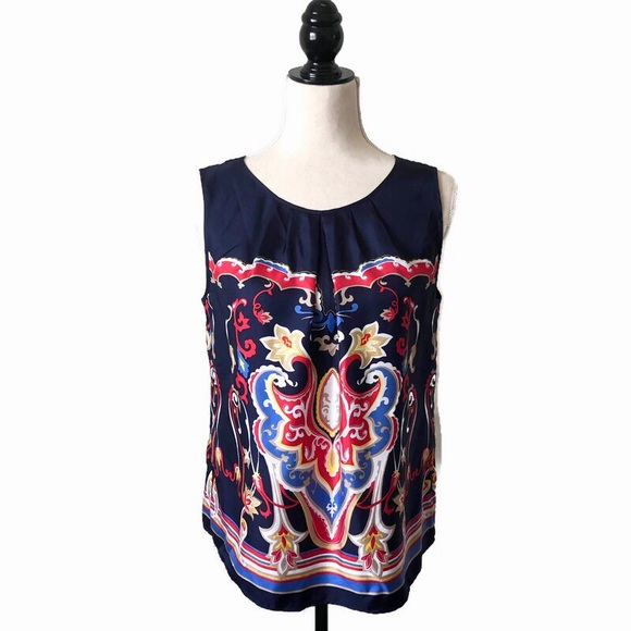 Talbots Tops - Talbots Blue/Red/Gold/Tan/Wht Silk Sleeveless Top